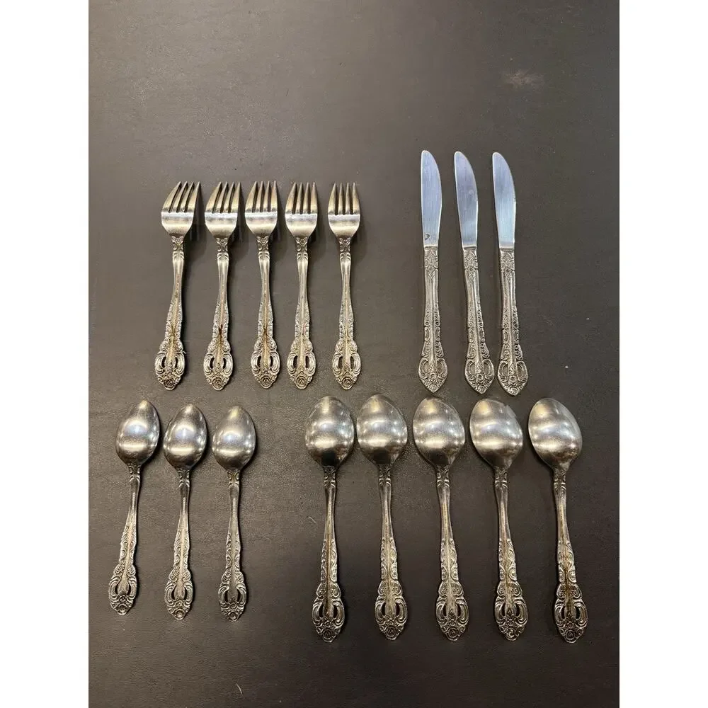 Vintage Stainless Steel Japan Flatware Lot 16 Pieces Ornate Floral Silverware